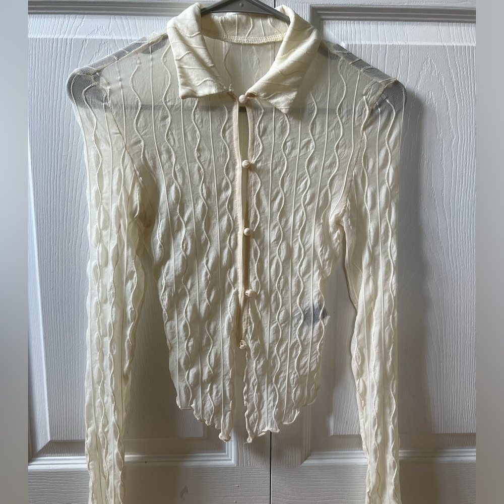 sheer long sleeve button up top